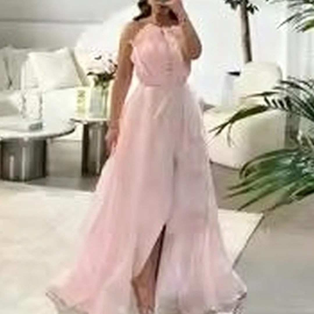 Customized A Line Scalloped Sleeveless Floor Length Slide Slit formal evening dresses birthday party prom gowns for women