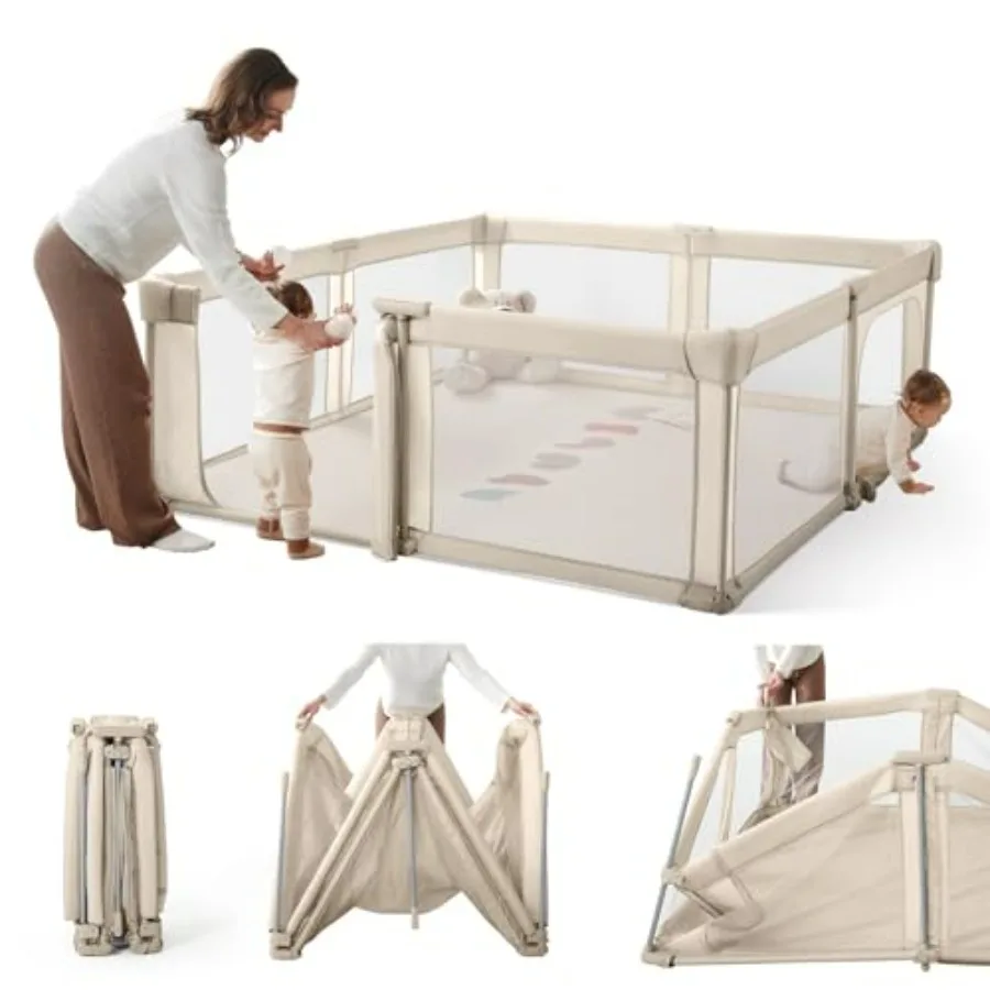 

Foldable Baby Playpen Portable Indoor Outdoor Playpen for Babies Toddlers 59x79 Extra Large with Gate Collapsible Fence Travel