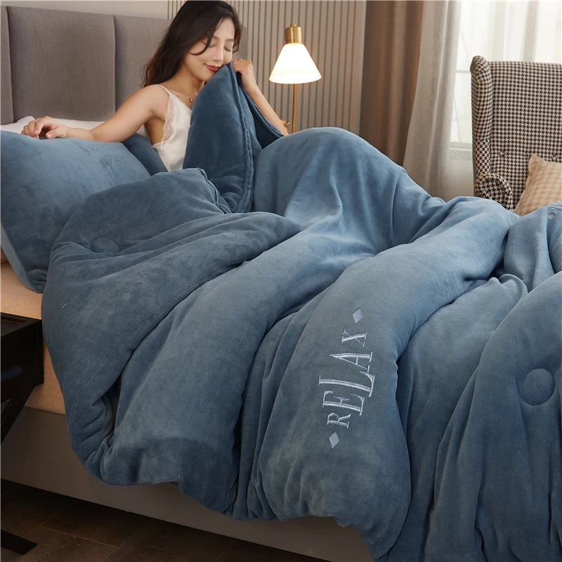 مزدوج الوجهين الحليب المخملية الشتاء المعزي سميكة الدافئة طبقة مزدوجة الفانيلا الملك الحجم لحاف للسرير الصلبة لينة أفخم الألحفة #2