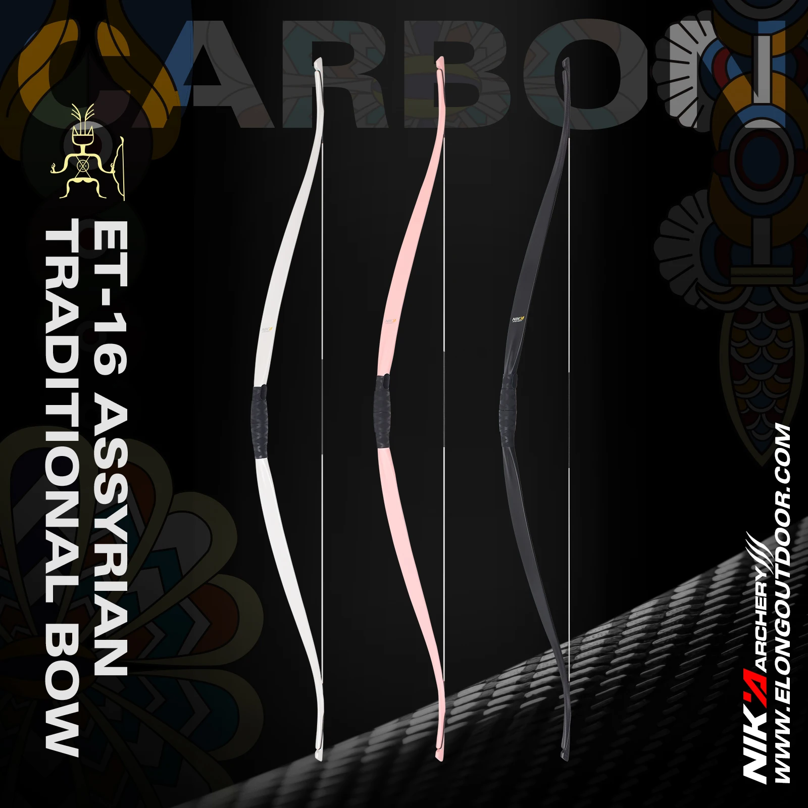 Nika Archery ET-16 قوس تقليدي من الكربون الآسوري 14-50lbs@28 للصيد في الهواء الطلق #3