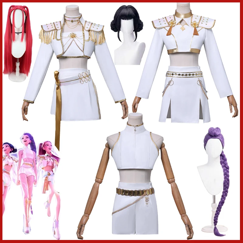 

Movie Kpop Demon Hunters Zoey Huntrix Cosplay Costume Anime Zoey Rumi Mira Korea Idol Stage Carnival Party Sexy White Uniform