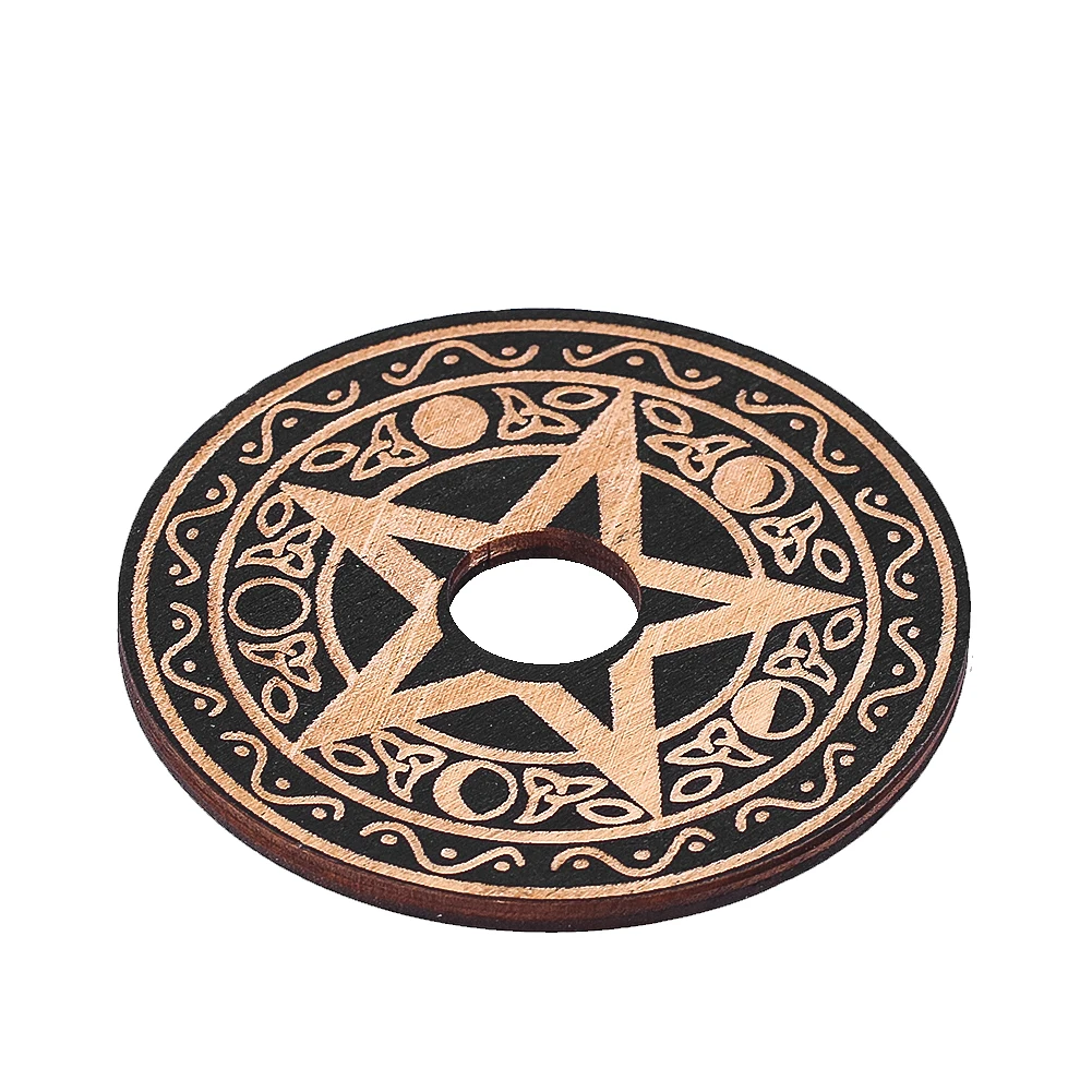 Round Pentagram Wooden Board Middle Hollow Crystal Ball Display Board Water Cup Heat Insulation Mat Desktop Decorative Ornaments