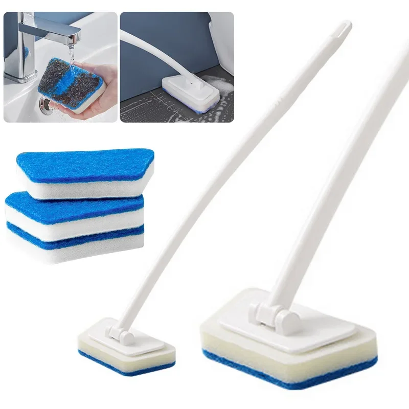 Multi-Functional Bathroom Wall Brush Long Handle Removable Household Floor Bathtub Brushes Ceramic Tile Sponge Cleaning Brush