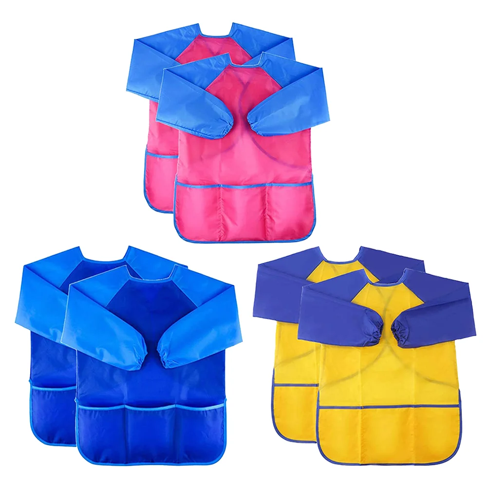 

6pcs Waterproof Painting Apron Long-sleeved Drawing Smock for Children Toddler Paint Apron Long Sleeve Bib