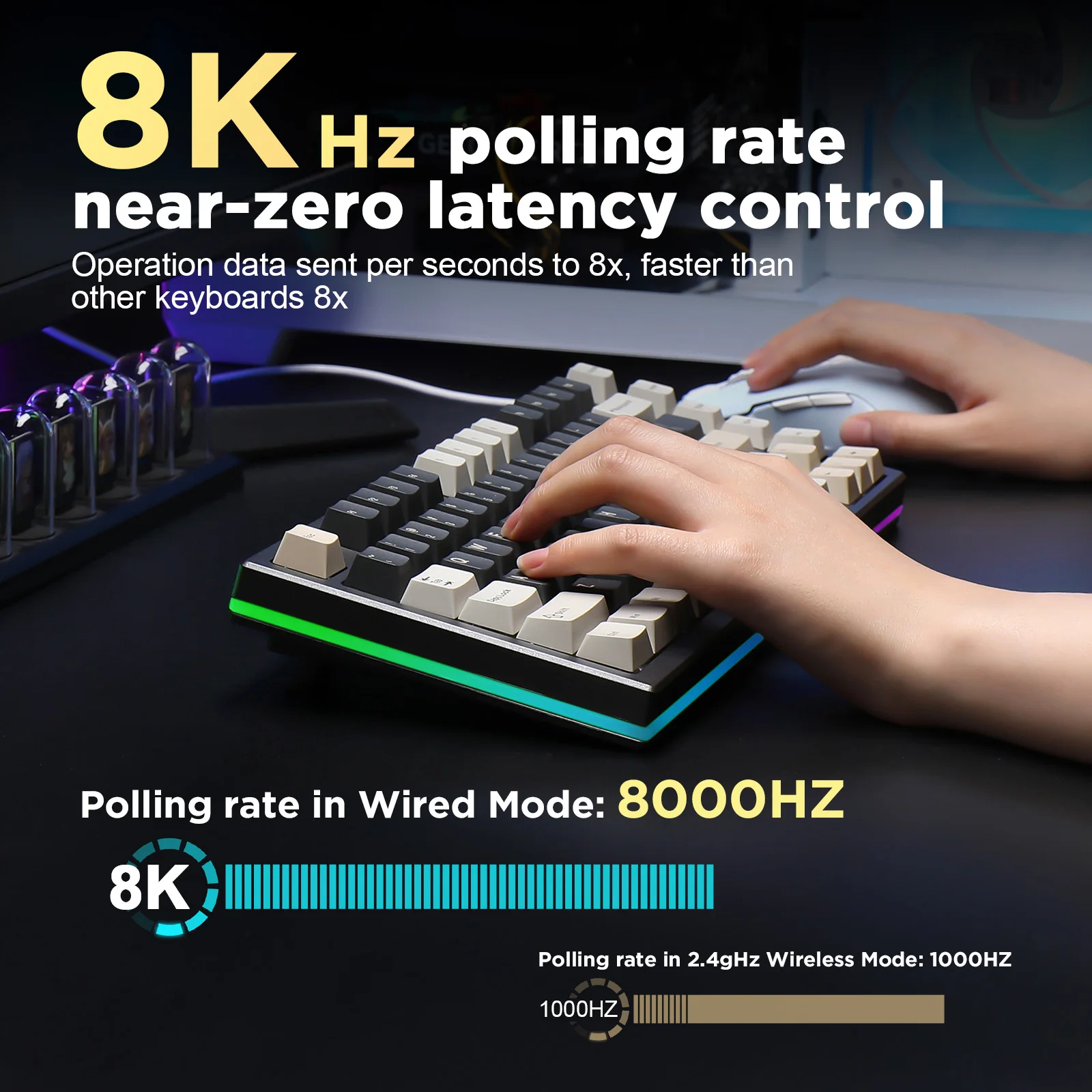 YUNZII RT80 Black Hall Effect 8K Rapid Trigger Gaming Mechanical Keyboard, 82-Key Wireless Adjustable Actuation Magnetic Keeb