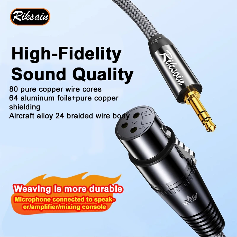 

XLR Female to 3.5mm TRS Stereo Audio Cable with Gold-Plated Connectors for Condenser Microphones, Studio Interfaces, Mixers