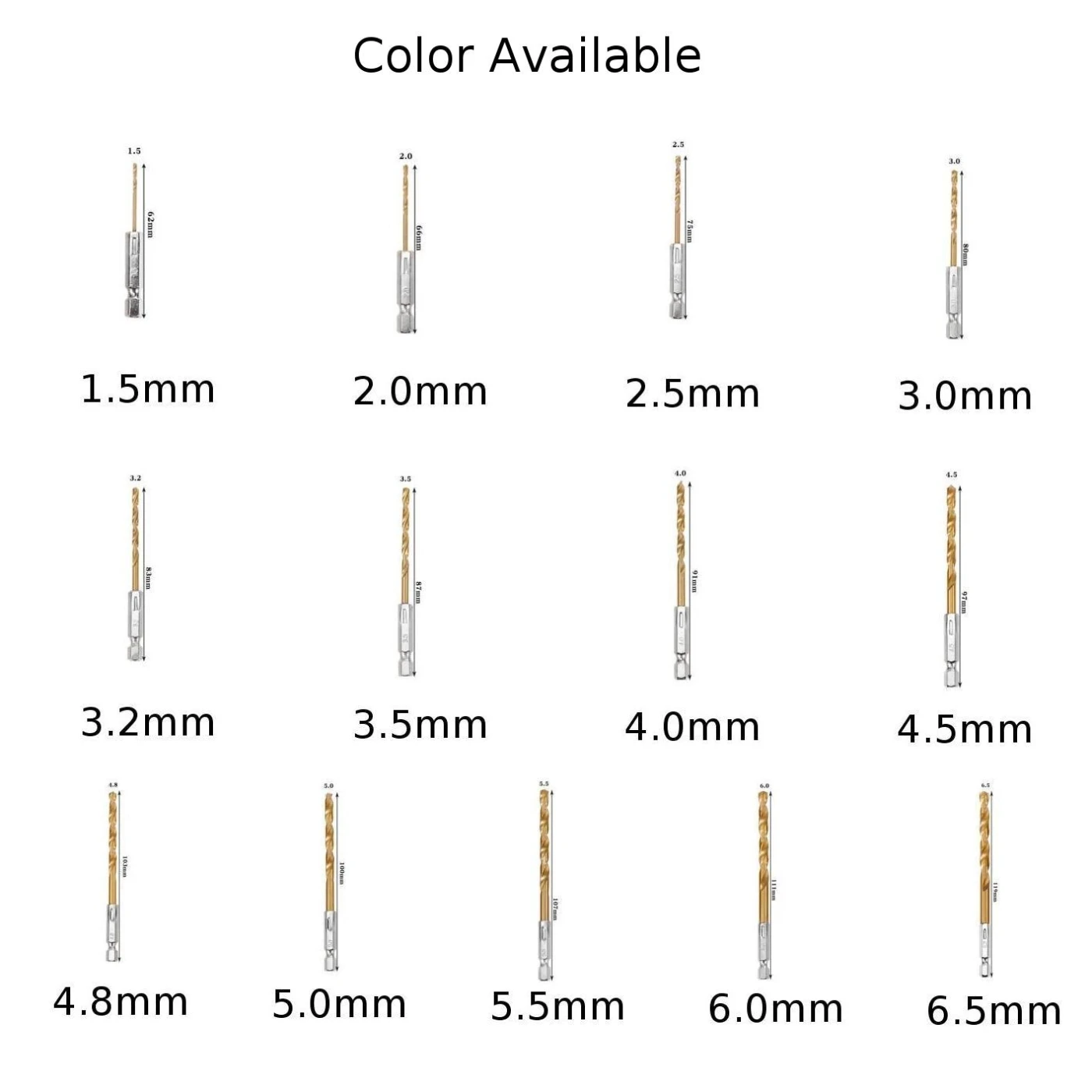 1pc Drill Bit HSS High-Speed Steel Titanium Coated 1/4in Hex Shank Drill Bits 1.5mm-6.5mm Screwdrivers Im/pact Driver Power Tool