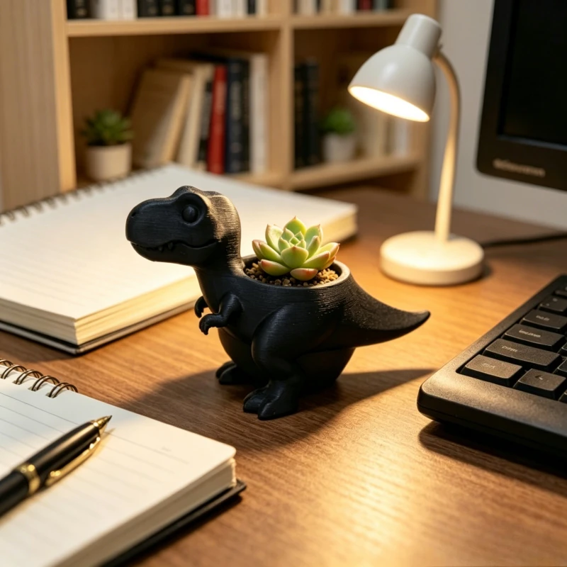 Mini T-Rex Dinosaur Flower Pot - Retro 3D Printed Plastic Flower Pot, Suitable for Cacti and Herbs, Cute Flower Pot/Outdoor Decoration, Great Gift Choice, T-Rex Designed Window Sill and Tabletop Ornament