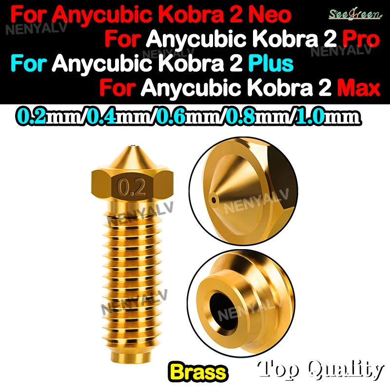 For Anycubic Kobra 2 Neo/Pro Brass Nozzle 0.2/0.4/0.6/0.8/1.0mm Flow High Precision For Anycubic Kobra 2 Plus/Max Volcano nozzle