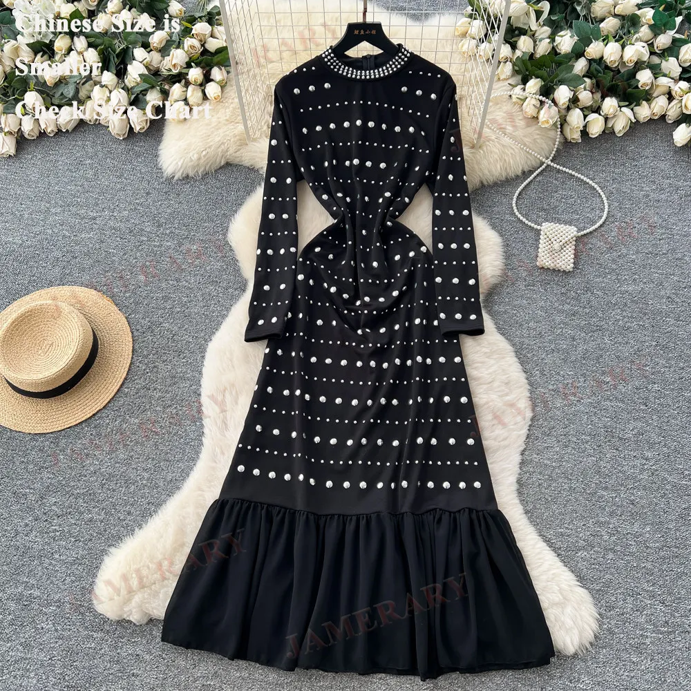 

Изысканное вечернее платье-русалка с длинным рукавом, украшенное стразами, для женщин-мусульманок, весна-осень, миди, для вечеринок