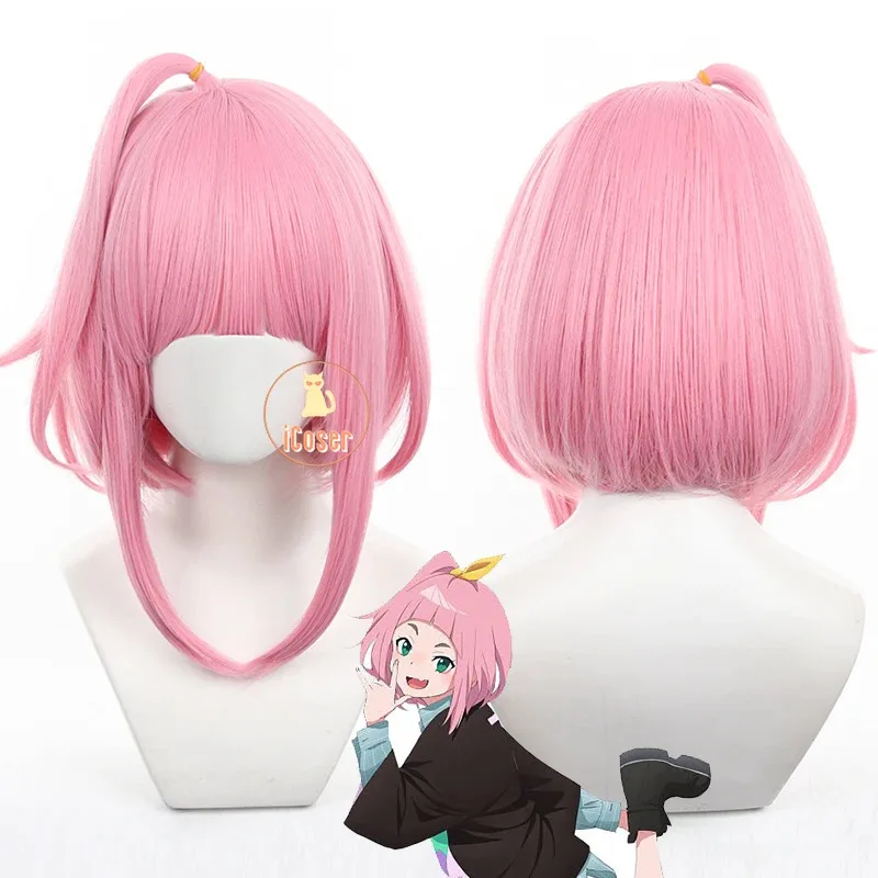 Peluca de Cosplay de Kiwi Watase, tocado de Medusa de Anime no puede nadar en la noche, pelo corto rosa, fiesta de Halloween para mujeres y niñas iCoser