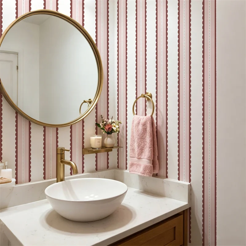 Vintage Scallop Stripe Peel and Stick Wallpaper DIY Self-adhesive Stickers Removable Geometric Wall Mural For Bedroom Home Decor