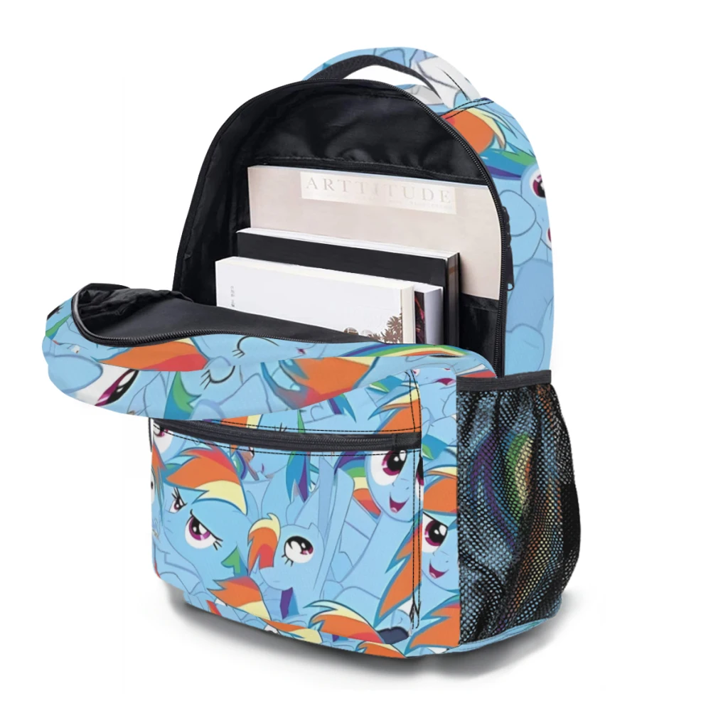 Mochila Rainbow Dash, grande capacidade, bolsa de livros na moda, multi bolsos, ajustável de 17 ", nova, elegante