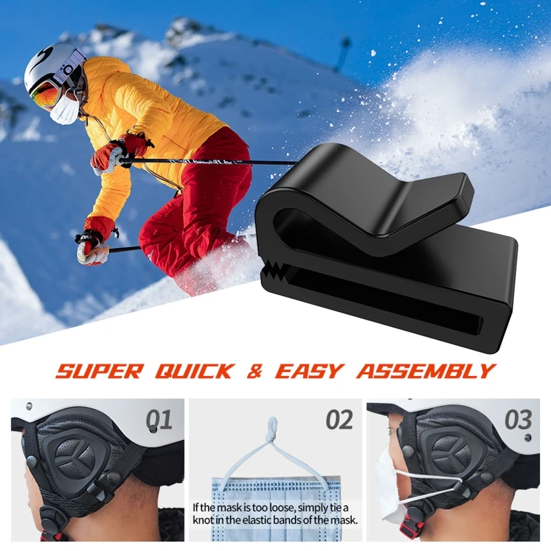 QM82 2Pcs Helmet Mask Holder Hook Clips Masque Bracket for Skiing Snowboarding Sports Easy Mounting on Helmet Strap