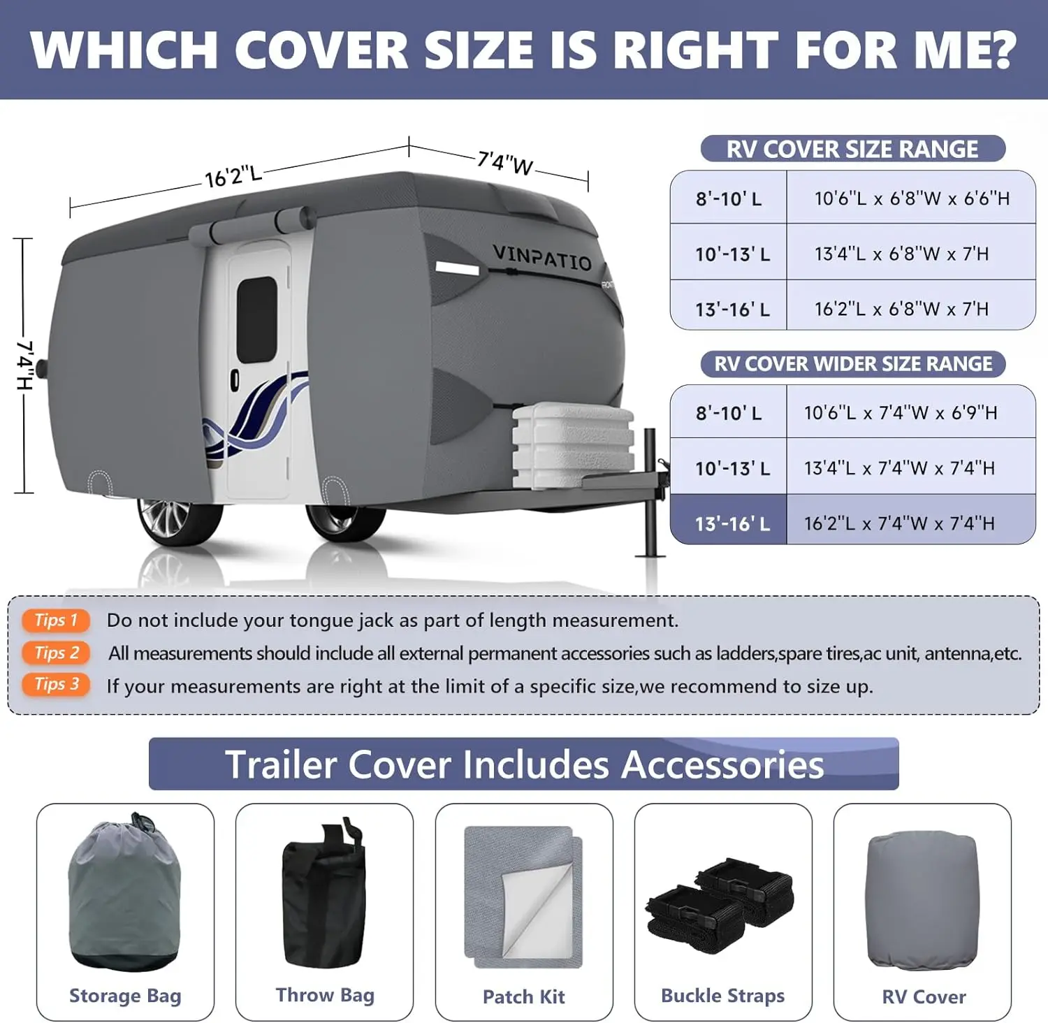 Fiberglass Travel Trailer Cover, Toy Hauler Cover , Fiberglass Trailer Camper Cover with Windproof Strap, RV