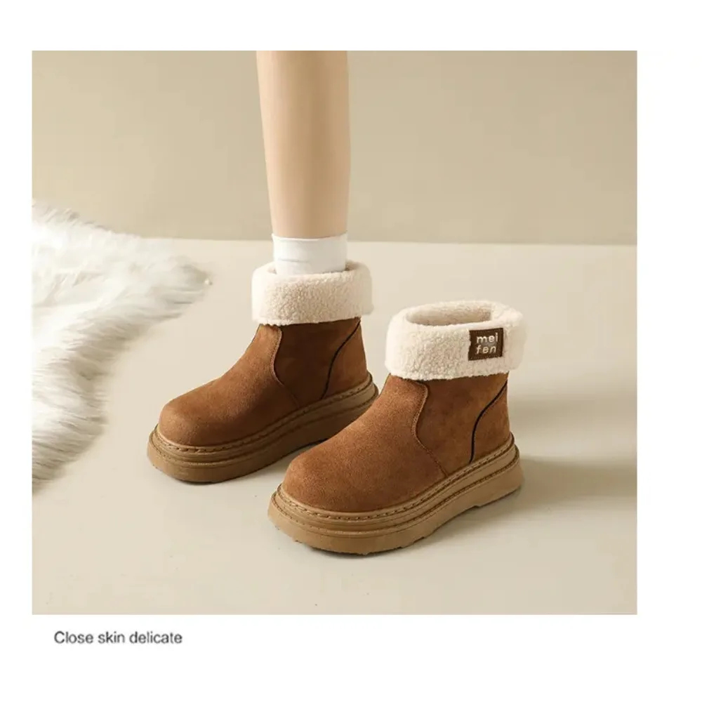

New Fashionable Bow Round Toe Elegant Snow Boots Winter Flat Wear-resistant Soft Students Plus Velvet Warm Women's Shoes