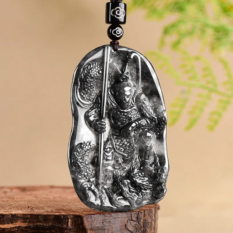 

TIMESWIND Natural A-type Jade Black Wukong Myth Carved Pendant Men Necklace with Certificate