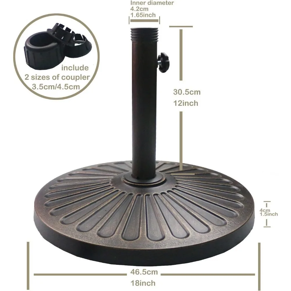 18" 30.2-lbs Heavy Duty Round Antiqued Umbrella Base for Patio, Outdoor - Bronze