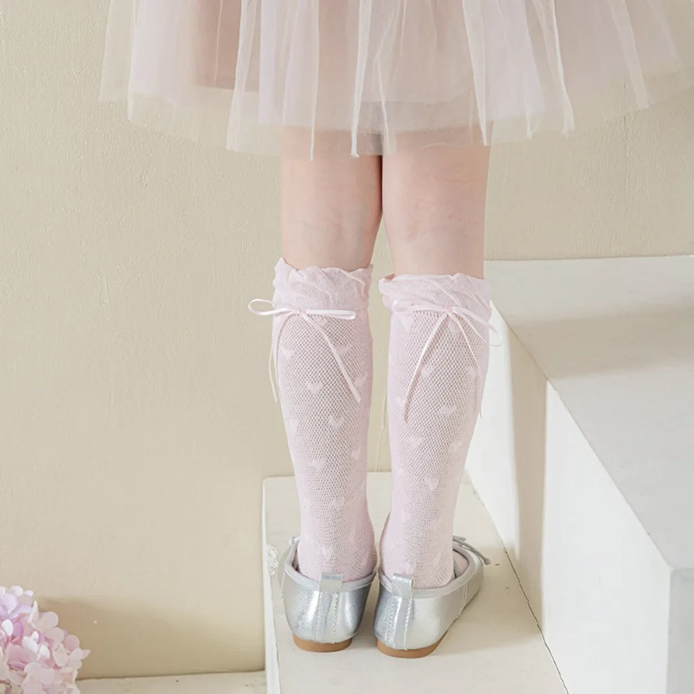 

Comfortable Sweet Children Mid-Tube Hosiery Ribbon Bow Thin Lolita Lace Stockings Solid Color Princess Balletcore Socks Daily