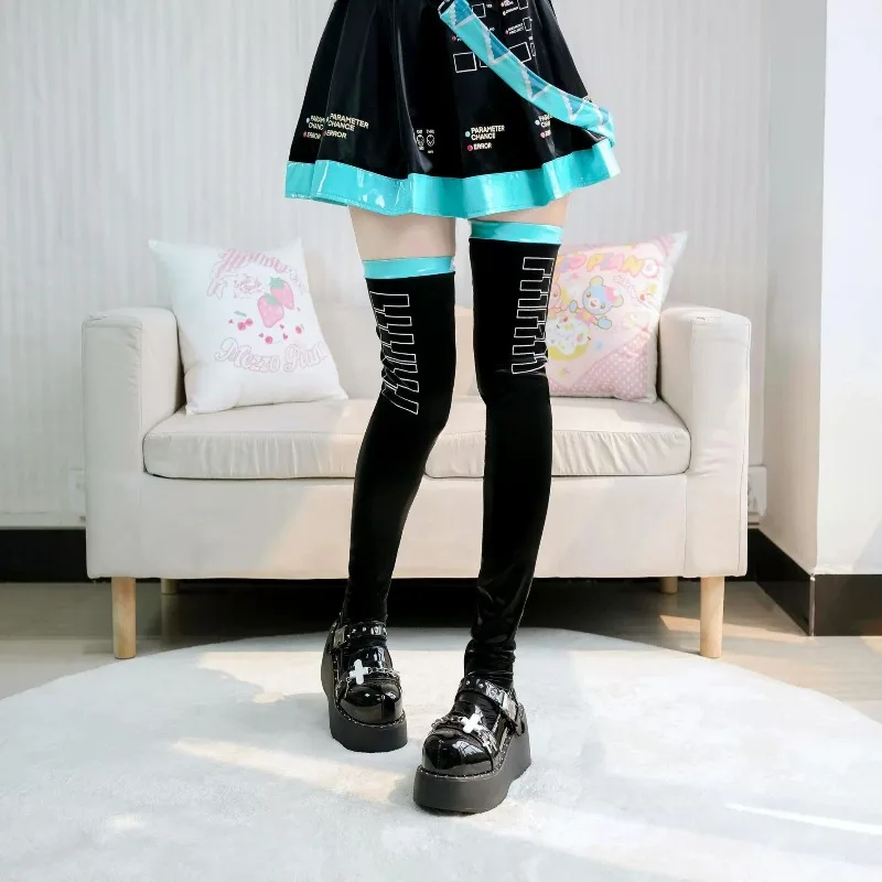 Новые кожаные носки Hatsune Miku, двухмерные сексуальные гольфы выше колена mikuC2189, милые носки до бедра из жидкой кожи с принтом, подарок