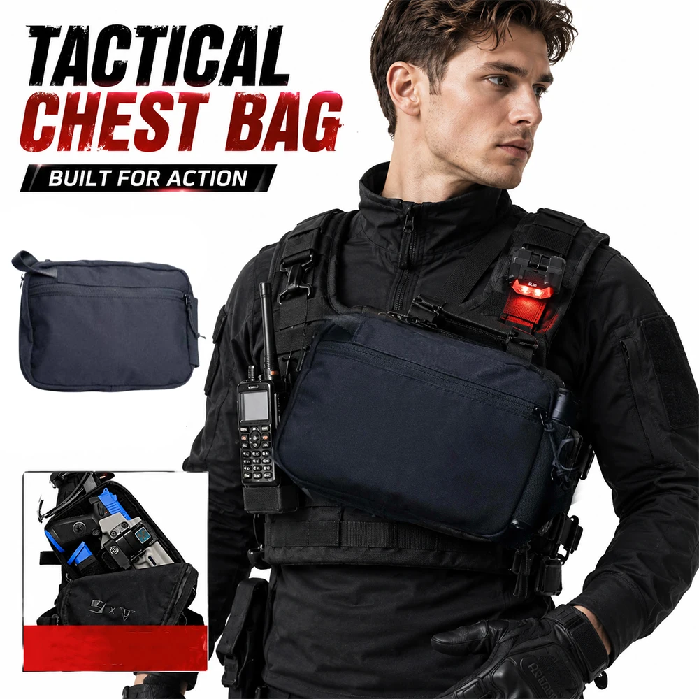 Tactical Chest Bag Molle EDC Multifunctional Quick-Access Gun Pouch Airsoft Sling Shoulder Crossbody Bag Pack for Hiking Camping
