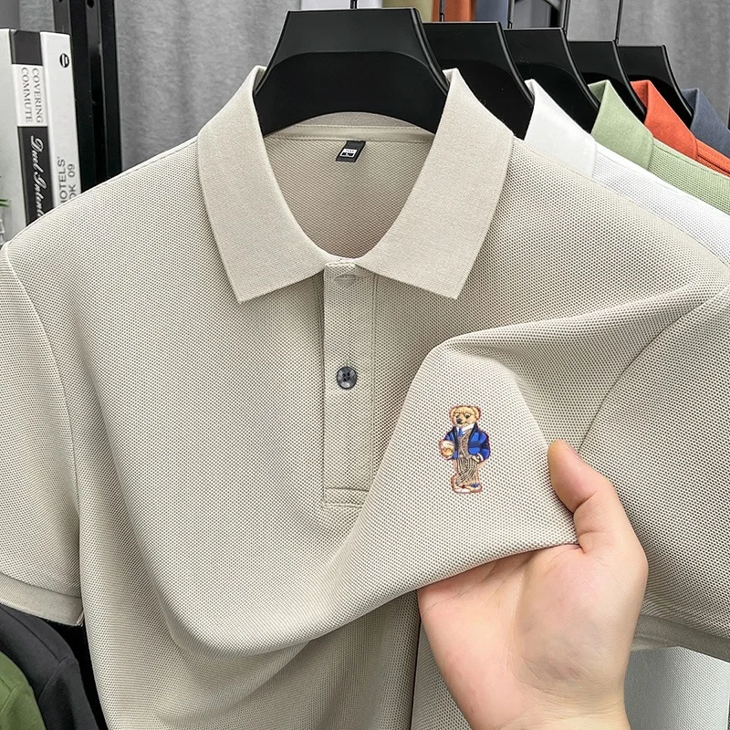 Luxus-Poloshirt aus Baumwolle für Herren, besticktes Kurzarm-T-Shirt, Herren-Basisshirt, Sommer-Business-Casual-Baumwoll-Oberteil, lockere Passform