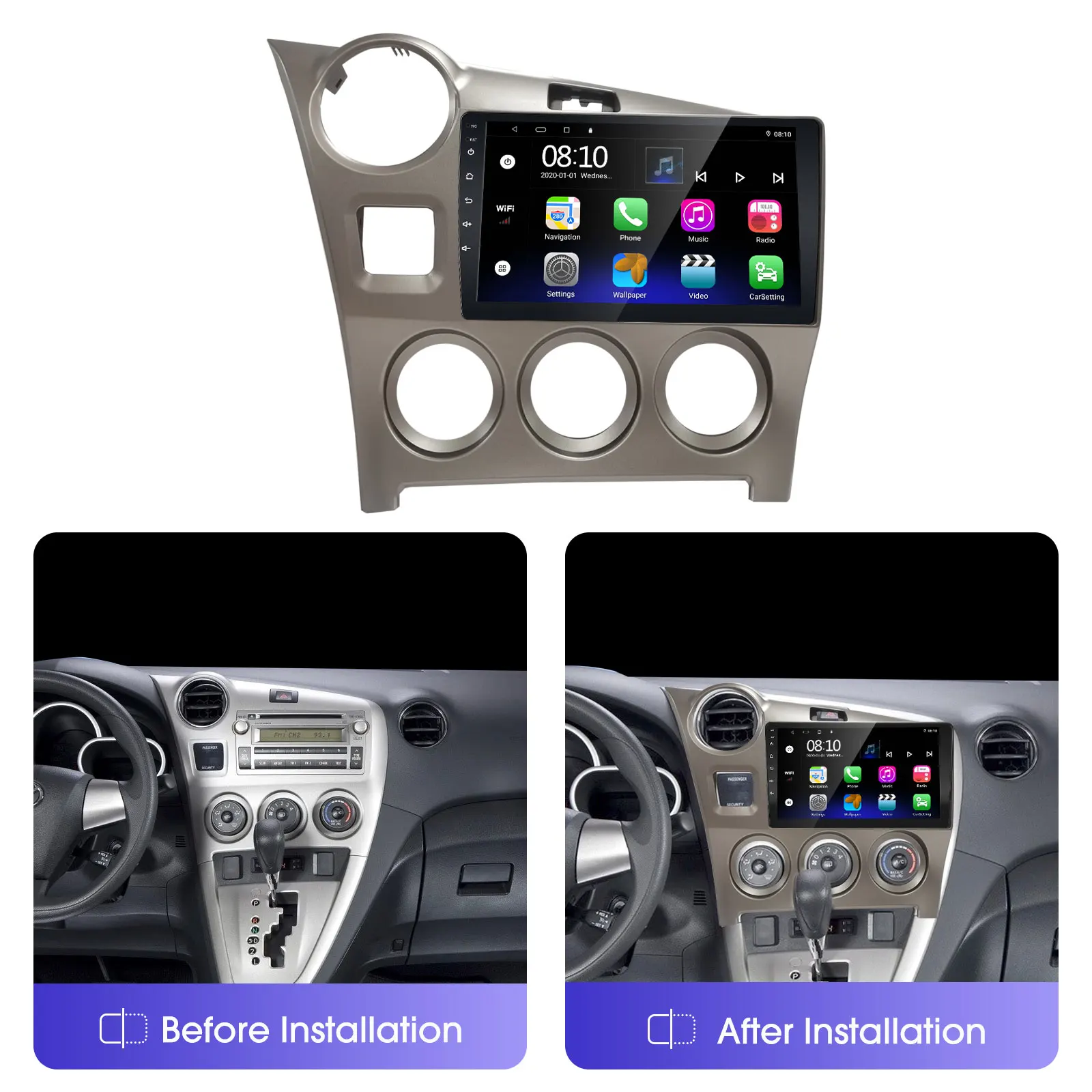 EzoneTronics CarPlay Android Auto CarRadio for Toyota Matrix 2009-2014 360°Camera GPS Navigation Player Entertainment System