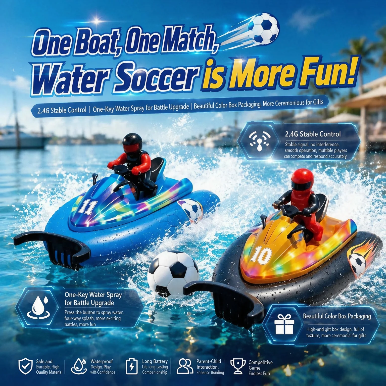 Remote Control Boat Football Competition 2. 4G High Speed Speedboat Motorboat Bathtub Children's Water Toys for Kids Boys Gifts