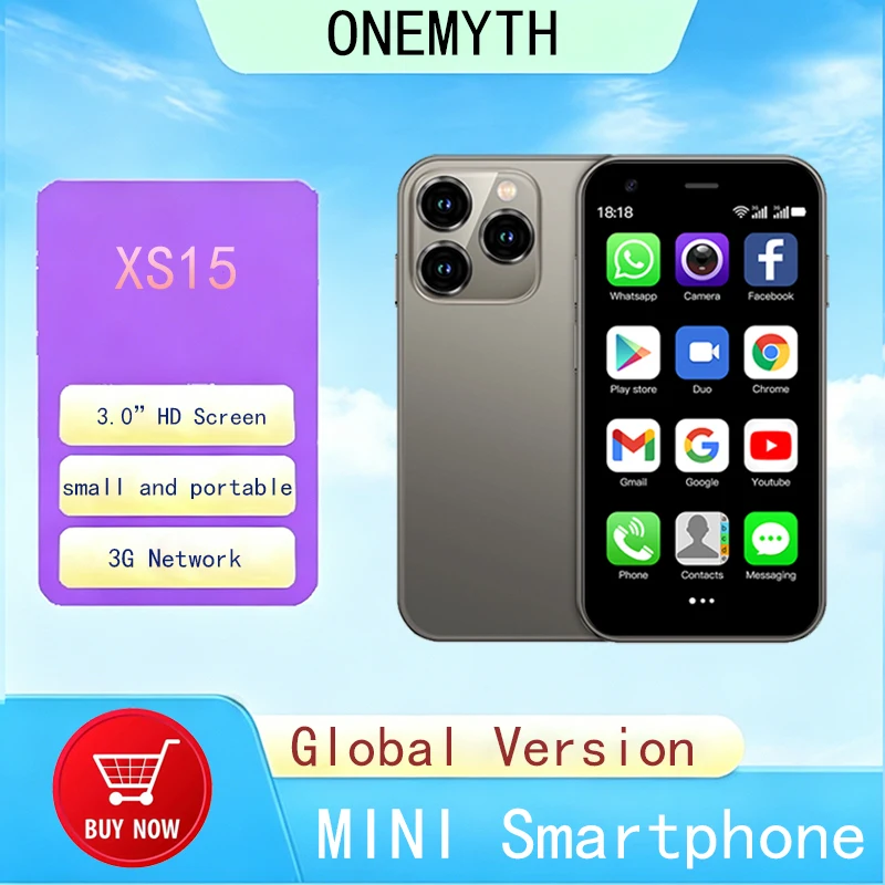 

ONEMYTH XS15 Mini Smartphone 3.0 Inch Screen, 2GB RAM+16GB ROM Dual SIM 3G Unlocked Cell Phone with Google Play Store