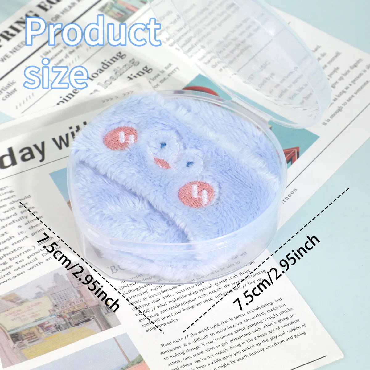 1PC blue makeup velvet puff+storage box, suitable for loose powder, powder products, portable storage box for easy storage