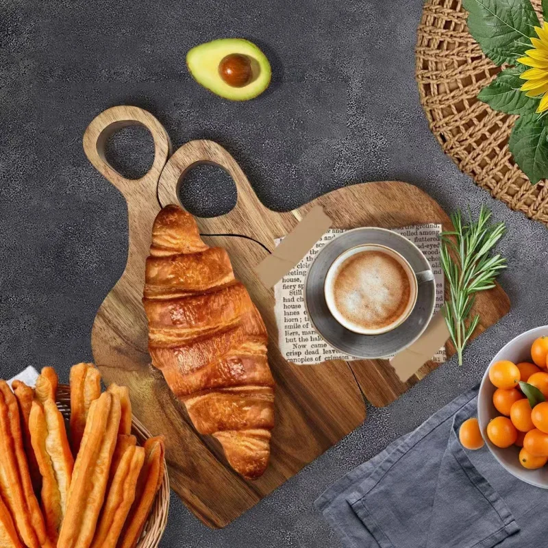 Set of 2 Natural Wood Cutting Board with Hole,Acacia Wooden Chopping Block for Bread,Vegetables,Fruit,Dinner Cheese Serving Tray