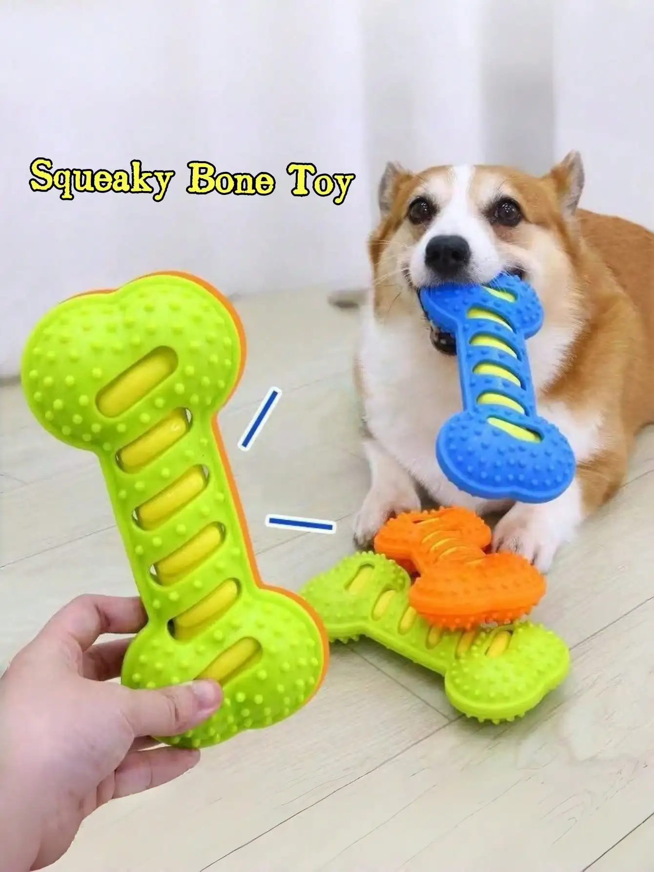 1pc Pet Toy Squeaky Chew Bone, Self-Entertaining Teeth Grinding Stick For Medium/Large Dogs, Soft Rubber Bone Chew Toy For Dental Care & Boredom Relief