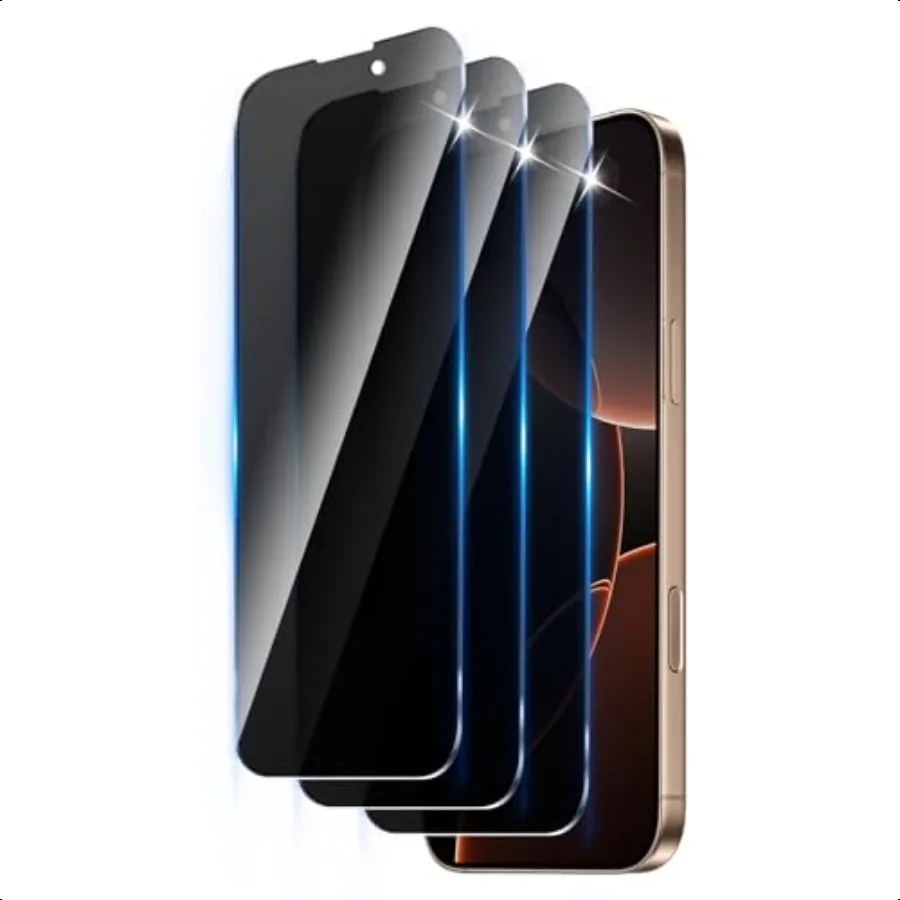 

3 упаковки защитных экранов для iPhone 16 Pro Max 17 Pro Max, полное покрытие, антишпионская пленка из закаленного стекла, 9 часов, Hardn AntiFingerp