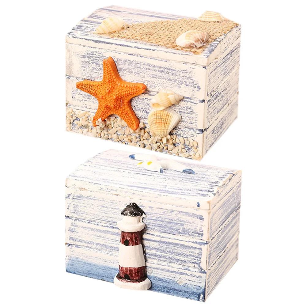 

2Pcs Wooden Gift Box Mediterranean Style Storage Wood Case for Jewelry Candy Desktop Organizer Trinkets Wrapping Container