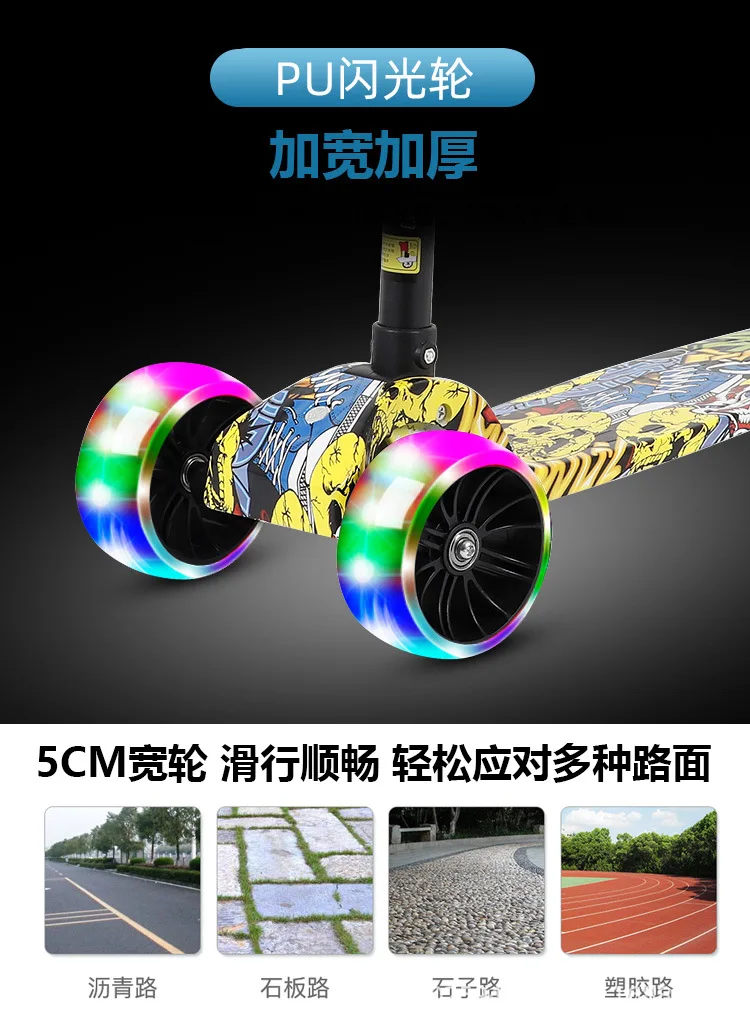 Kids Scooter 3 Wheels Folding Foot Scooters LED Shine Balance Bike Adjustable Height Skateboard Kick Scooter for Kids Sport Toy