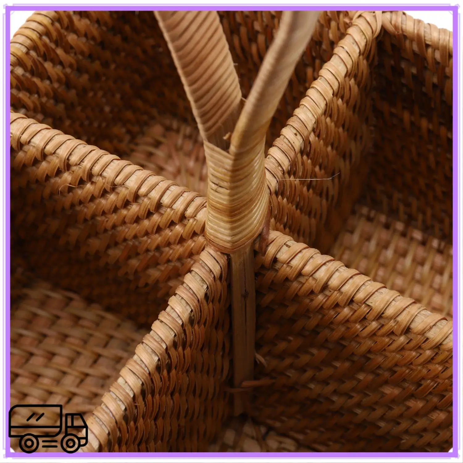 

High Quality Hand-Woven Wicker Straw Storage Basket Portable Four Compartment Classification Storage Fruit Basket Home Storage