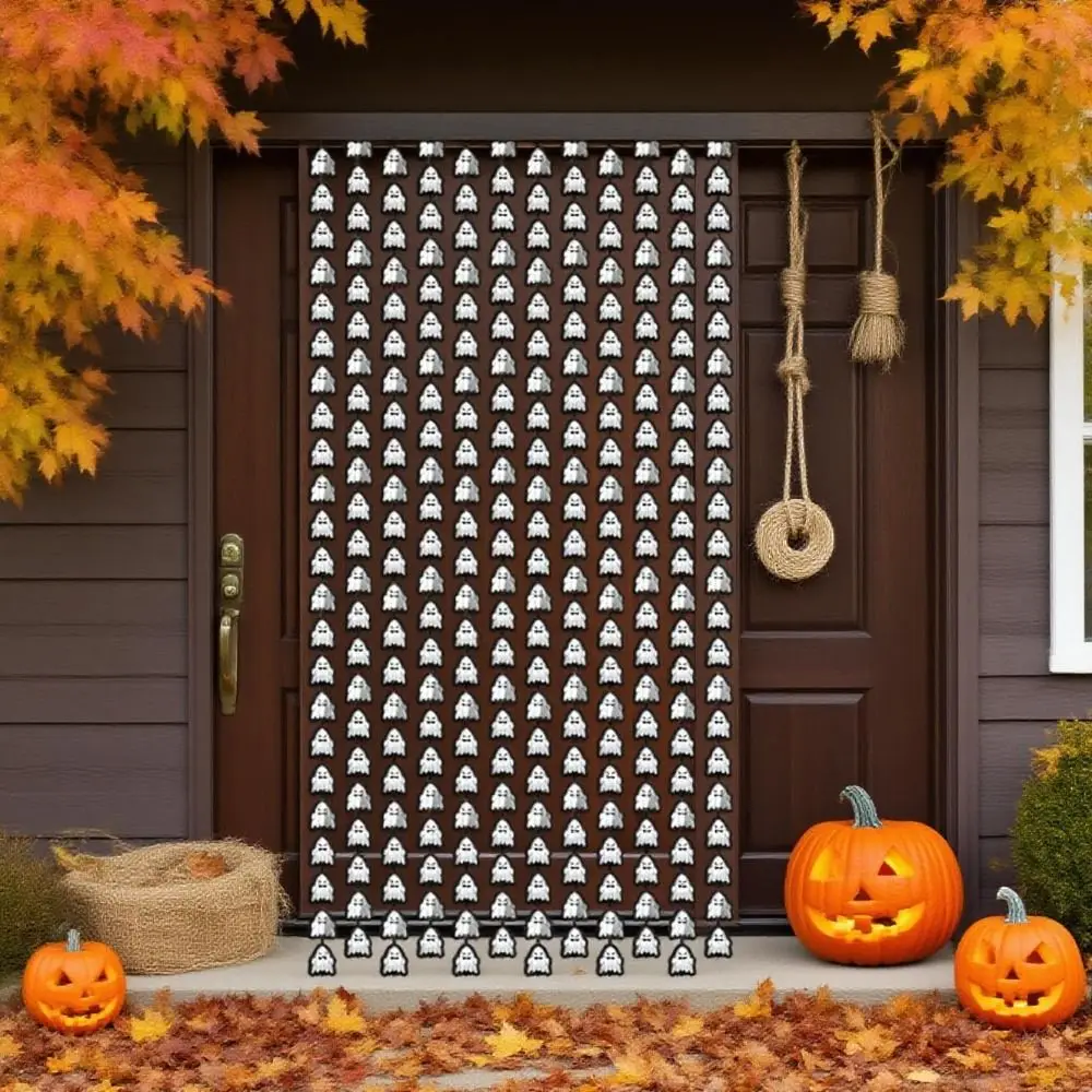 

2Pcs 1X2M Halloween Ghost Rain Curtains Sparkling Spooky Scary Background Wall Tassel Cuttable Creativity