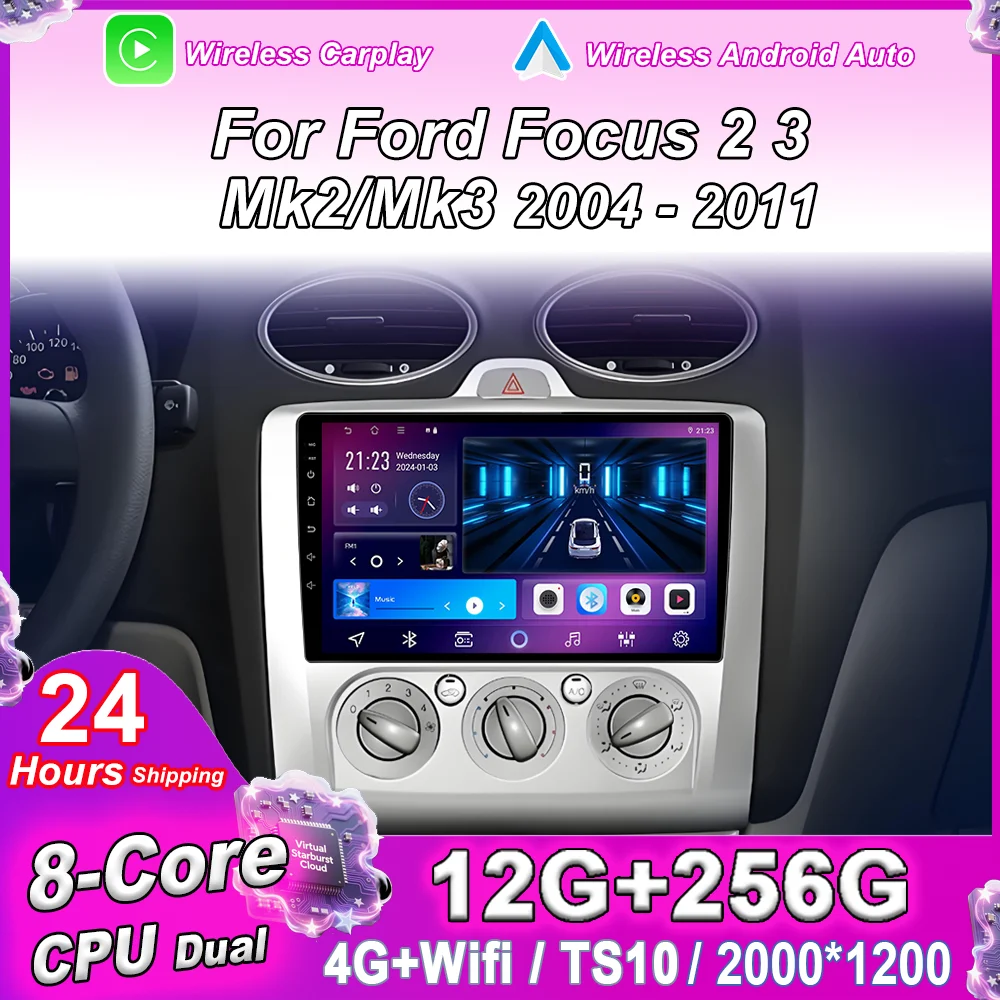 

Car Android 14 GPS Navigation For Ford Focus 2 3 Mk2/Mk3 2004-2011 Auto Radio Stereo Multimidia Video Player QLED NO 2DIN DVD 4G