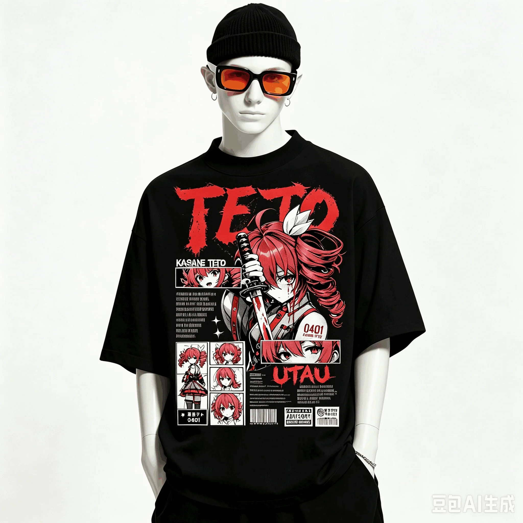Kasane Teto Übergroßes Unisex-T-Shirt mit Grafikdruck und Rundhalsausschnitt für Männer und Frauen, hochwertige Y2k-Kurzarm-Streetwear aus weicher Baumwolle – Detail 5