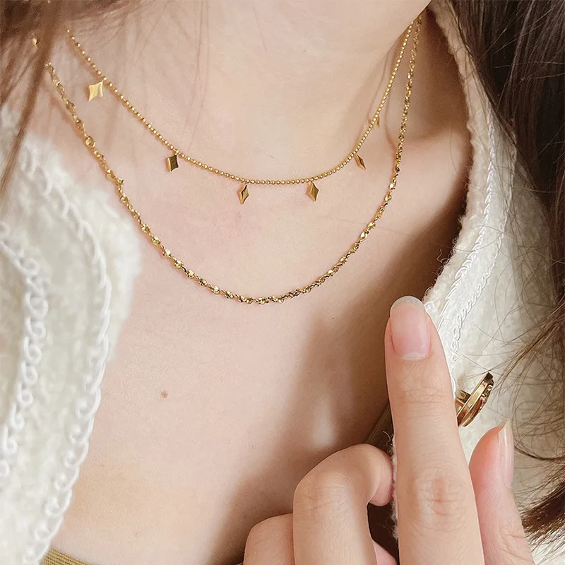 316L Stainless Steel New Fashion High-end Jewelry Rhombus Zircon Charm Chain Necklace Necklace Pendant for Women