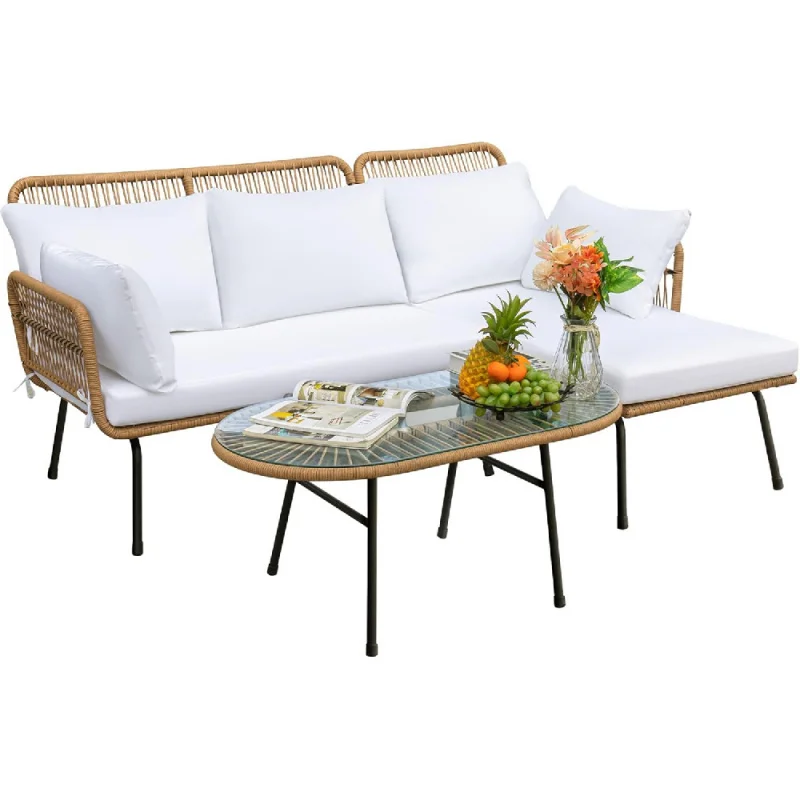 

Outdoor Patio Furniture Set, Sectional Conversation Rope Woven L-Shaped Sofa t withTable