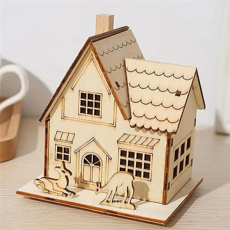 ABFY-Glowing Logcabin Snow House Xmas Tree Home Desktop Decor DIY Gifts Sets Window Ornaments Crafts