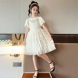 Girls Summer Dress 2024 New children's Princess Dress Pearl Cake dress Chiffon dress