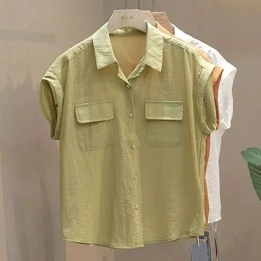 

Summer New Sle Korean Version Thin Svel irt Women Double ket Casual Loose Faionable Top Ladies Collar