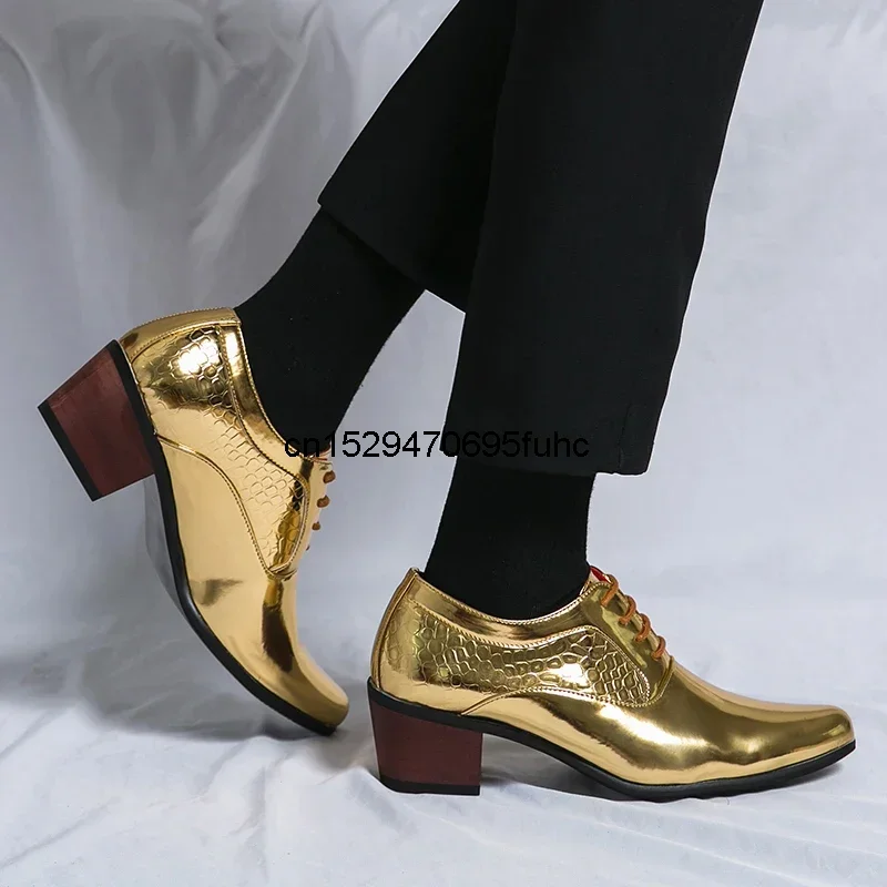 Quality mens luxury brand gold pointed toe high heels wedding shoes non-slip dress shoes 2023 classic designer sneakers for men