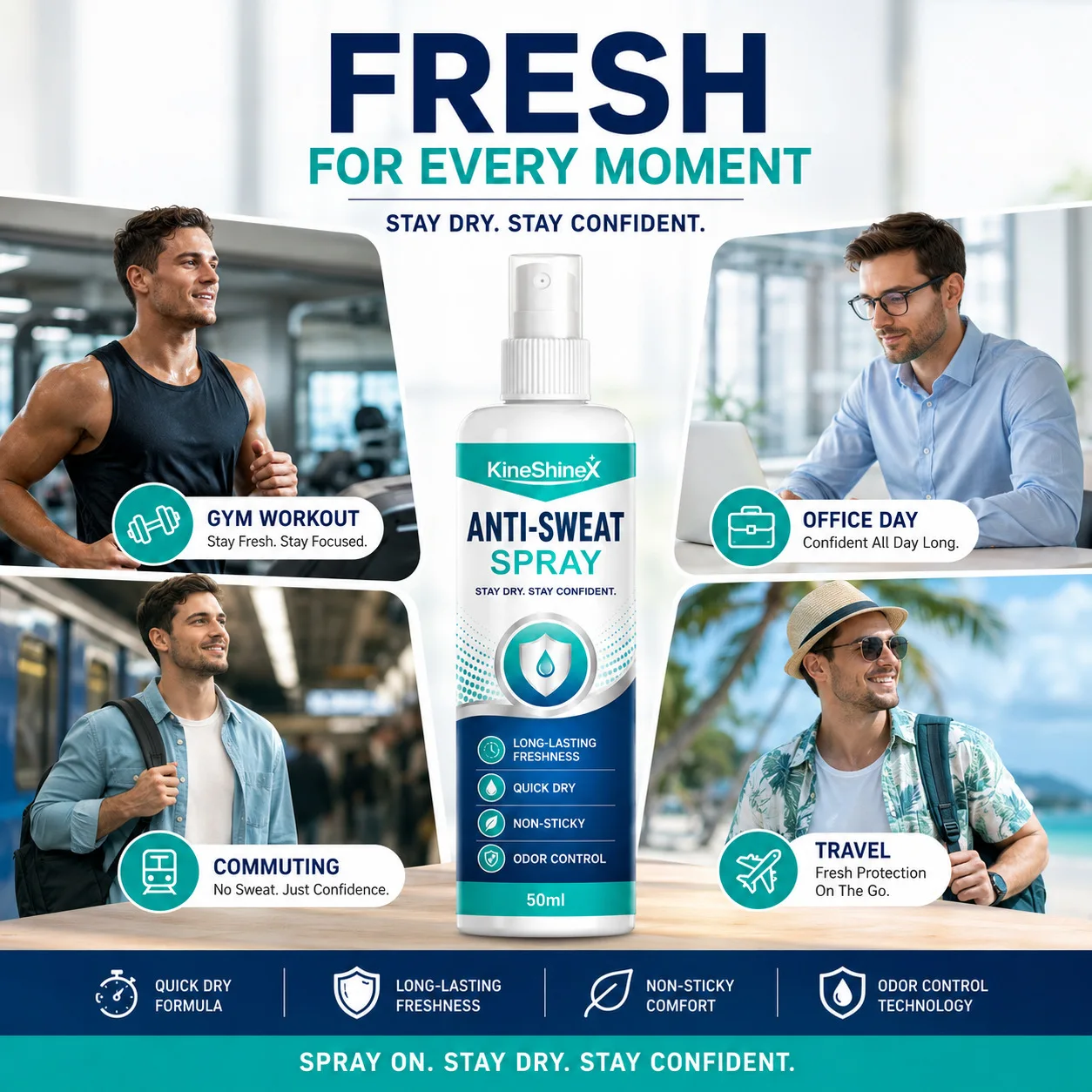 New Clothing Anti-Sweat Spray 50ml – Long-Lasting Freshness, Quick Dry, Non-Sticky, Odor Control, Stay Dry & Confident All Day