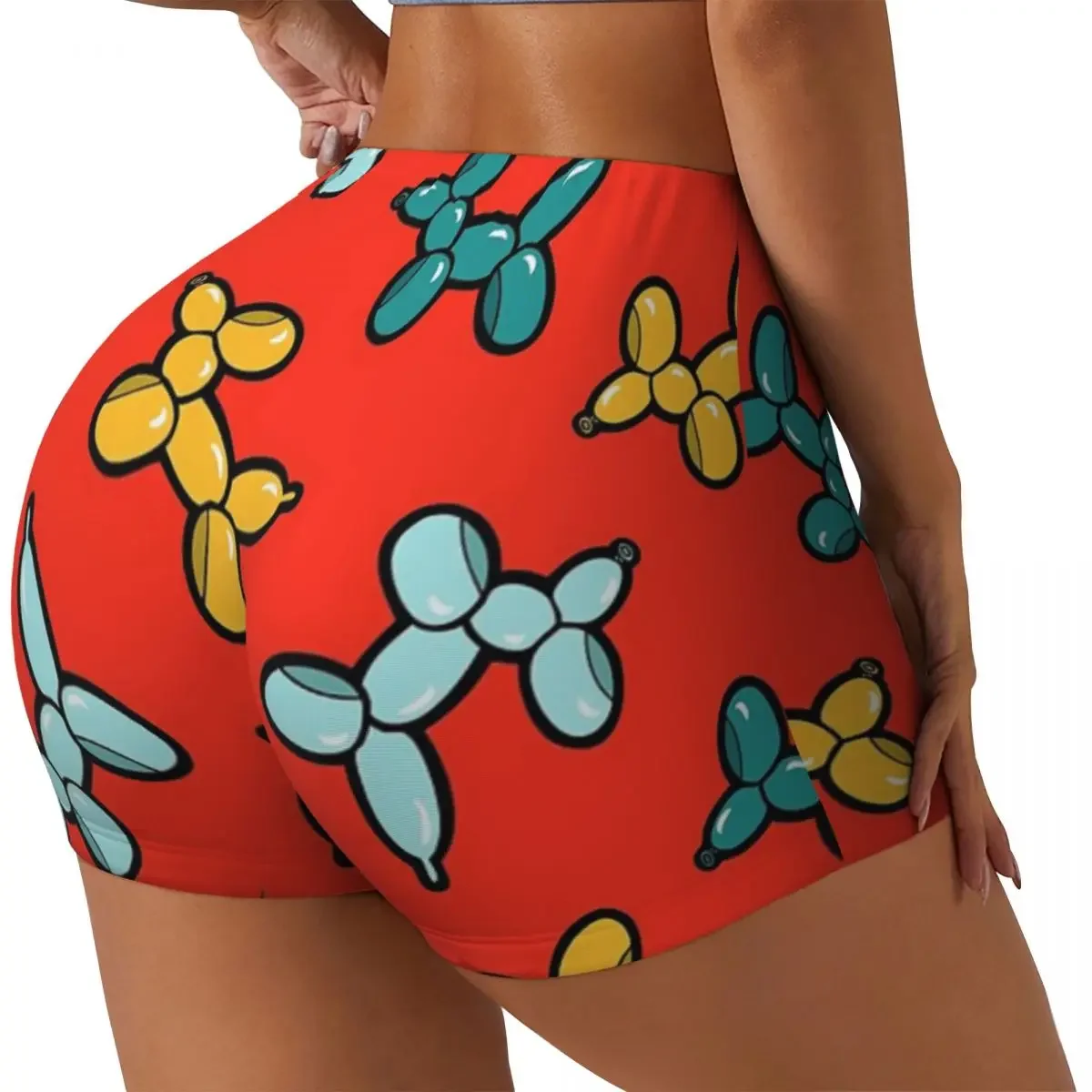Custom Balloon Animal Dogs Pattern In Red Women Gym Workout Running Shorts Athletic Volleyball Biker Yoga Shorts