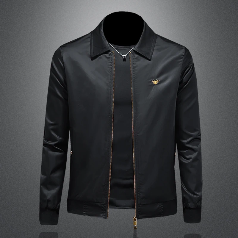 

Sli Casual Men's Jaet Stand Collar Slim Fit Polyester Fiber Long Sve Zipper Closure Autumn Faion Trend Outerwear