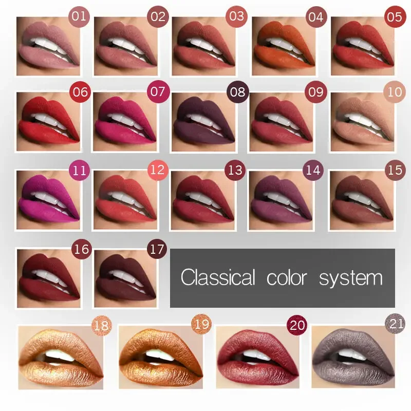 Pudaier 21 Colors Matte Liquid Lipstick Waterproof Nude Velvet Lip Gloss Long Lasting Sexy Red Lip Tint Makeup Cosmetics Gift