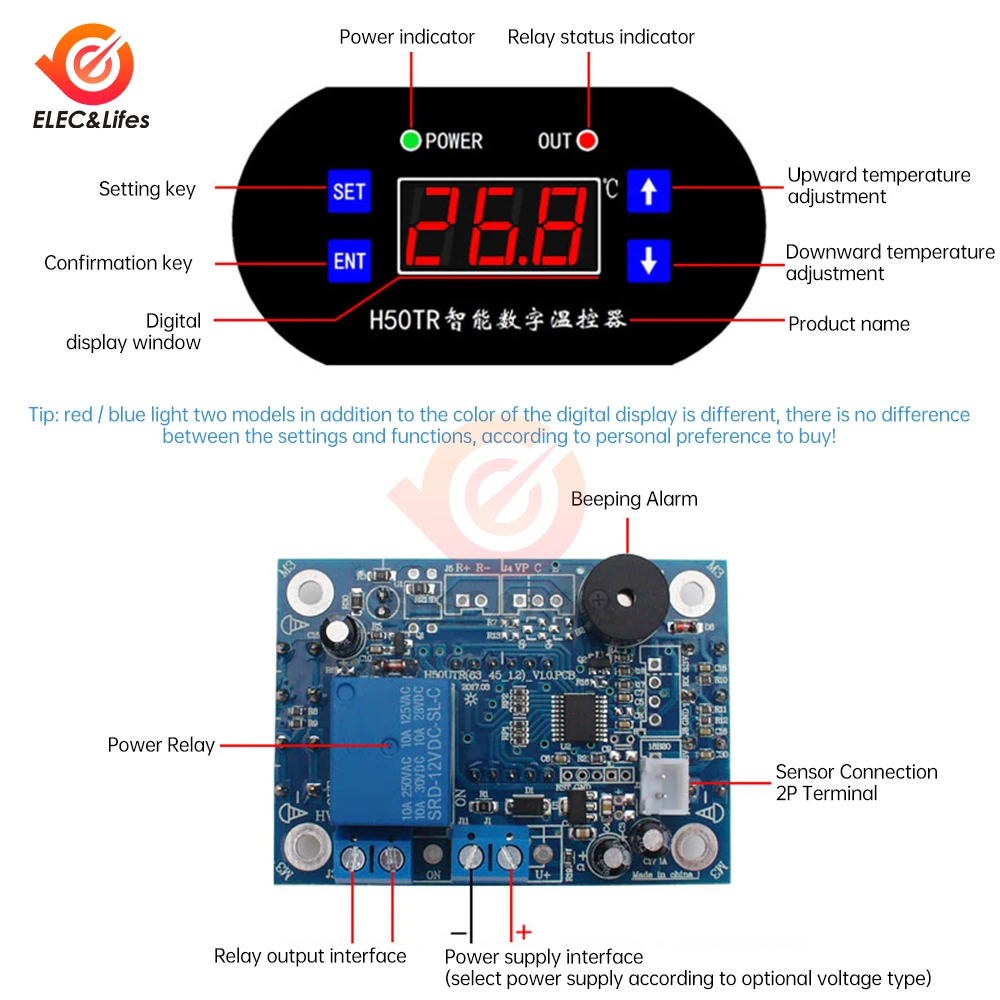 DC 12V 24V H50TR High Temperature Digital Thermostat -40 To 300 Degrees Temperature Controller Switch Adjustable Digital Display